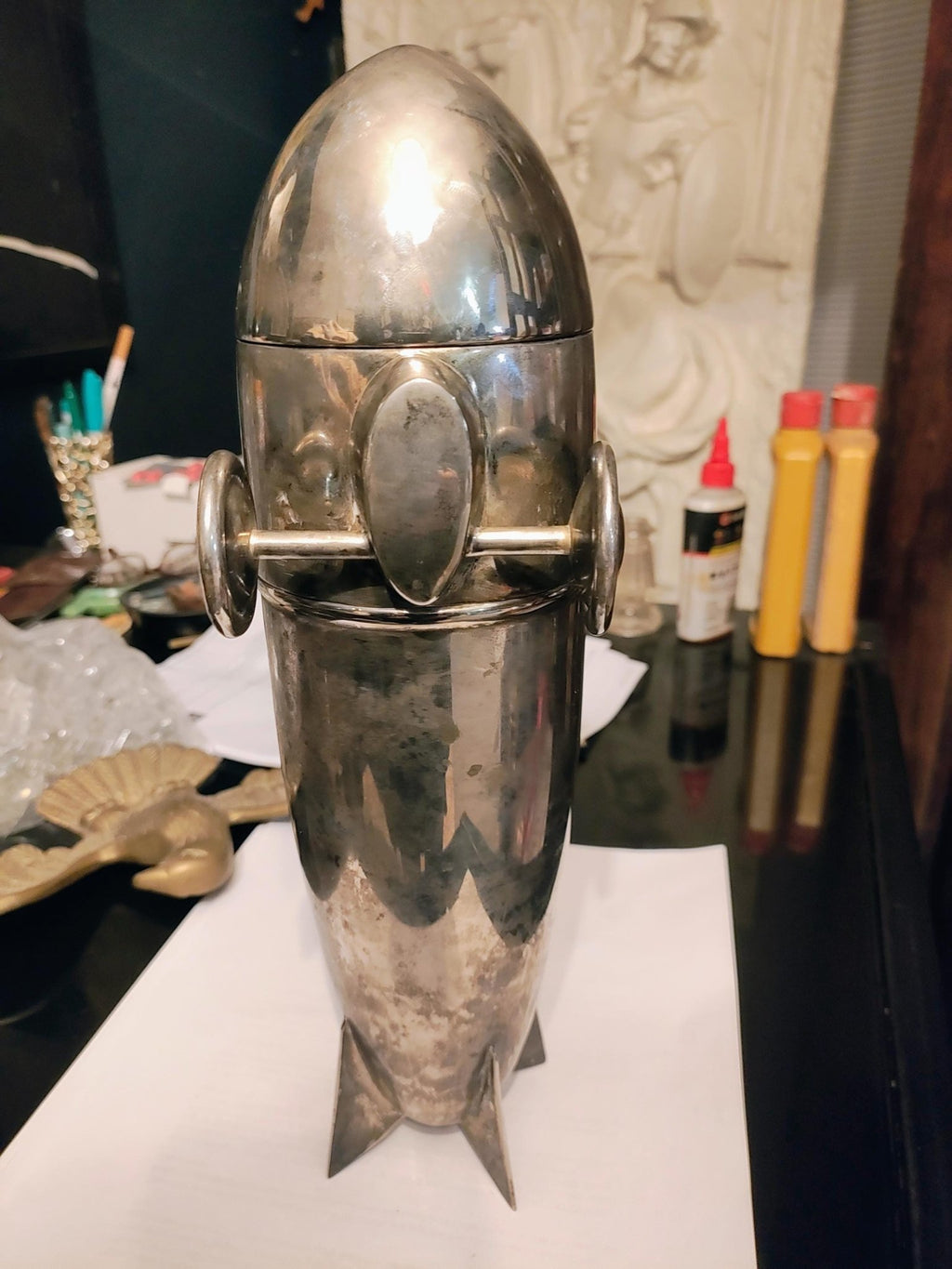 Art Deco Zeppelin Cocktail Shaker Streamline Chrome Barware, Machine Age Dirigible - The Relic Detail