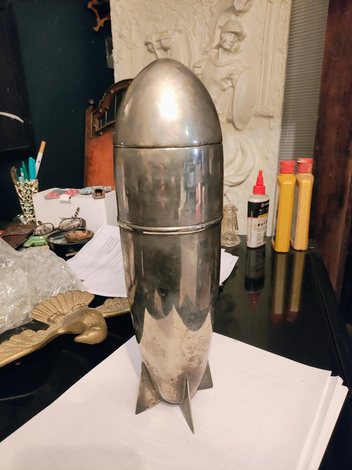 Art Deco Zeppelin Cocktail Shaker Streamline Chrome Barware, Machine Age Dirigible - The Relic Detail