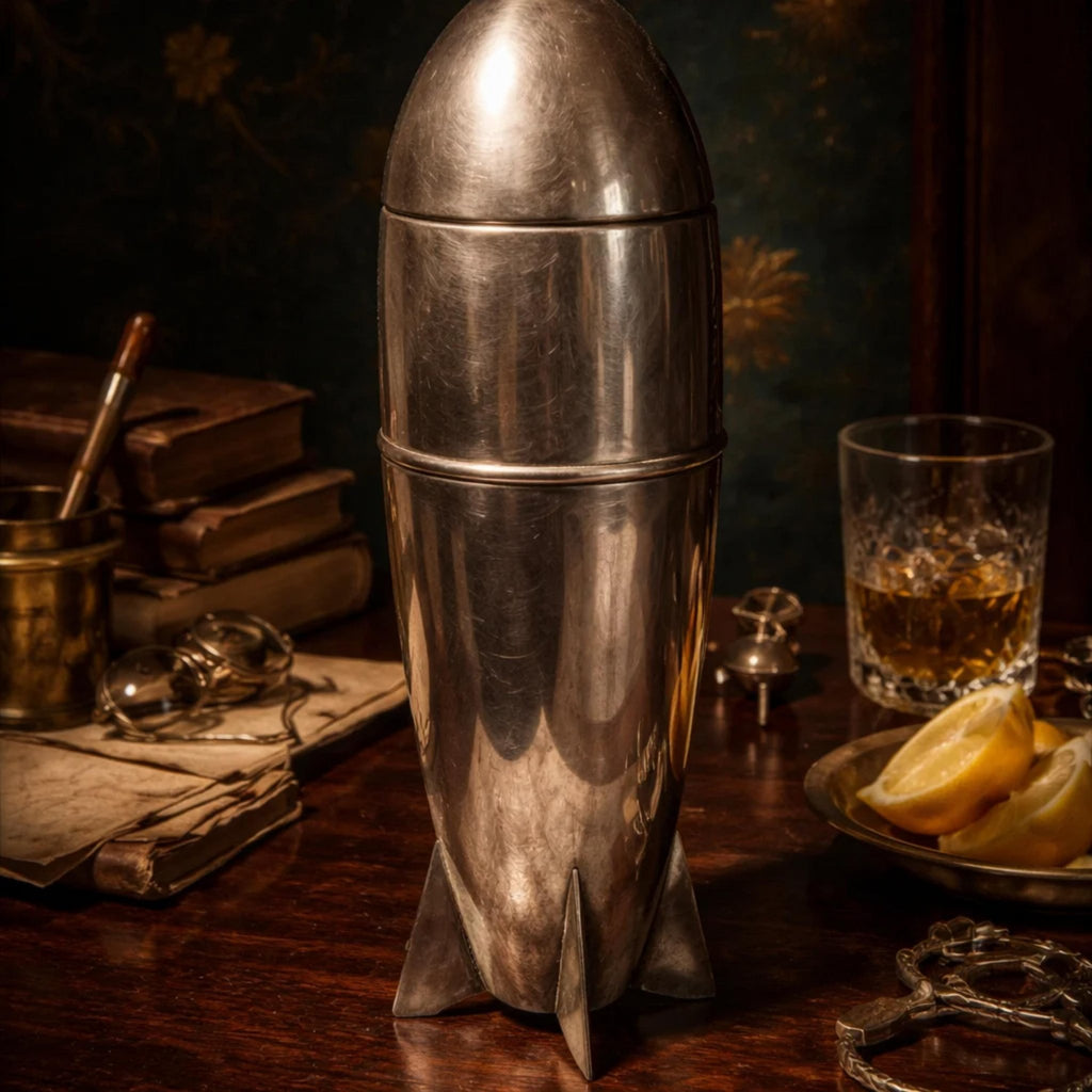 Art Deco Zeppelin Cocktail Shaker Streamline Chrome Barware, Machine Age Dirigible - The Relic Detail