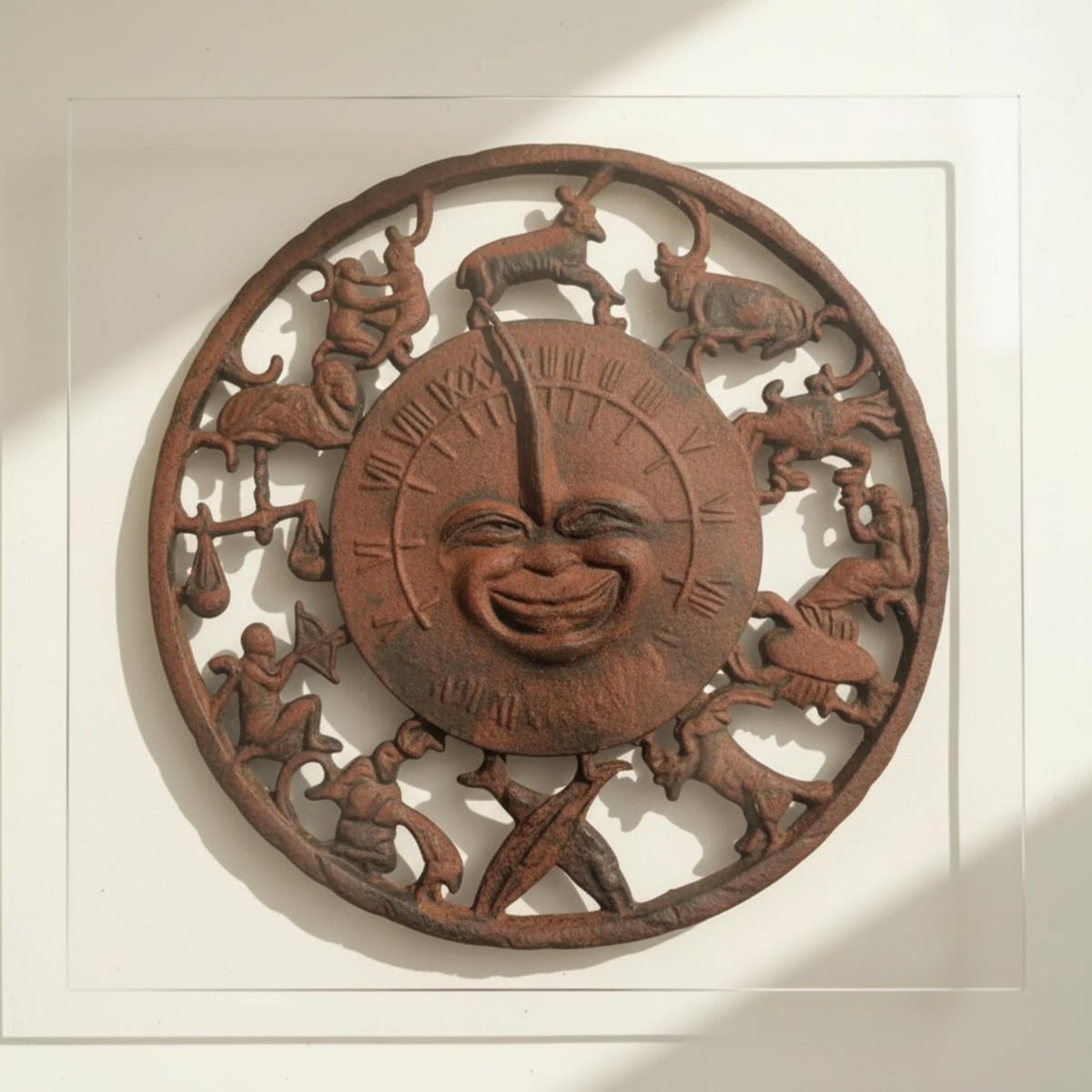Astrology Sun Dial Wall Hanging - Rustic Iron with Zodiac Symbols - The Relic Detail