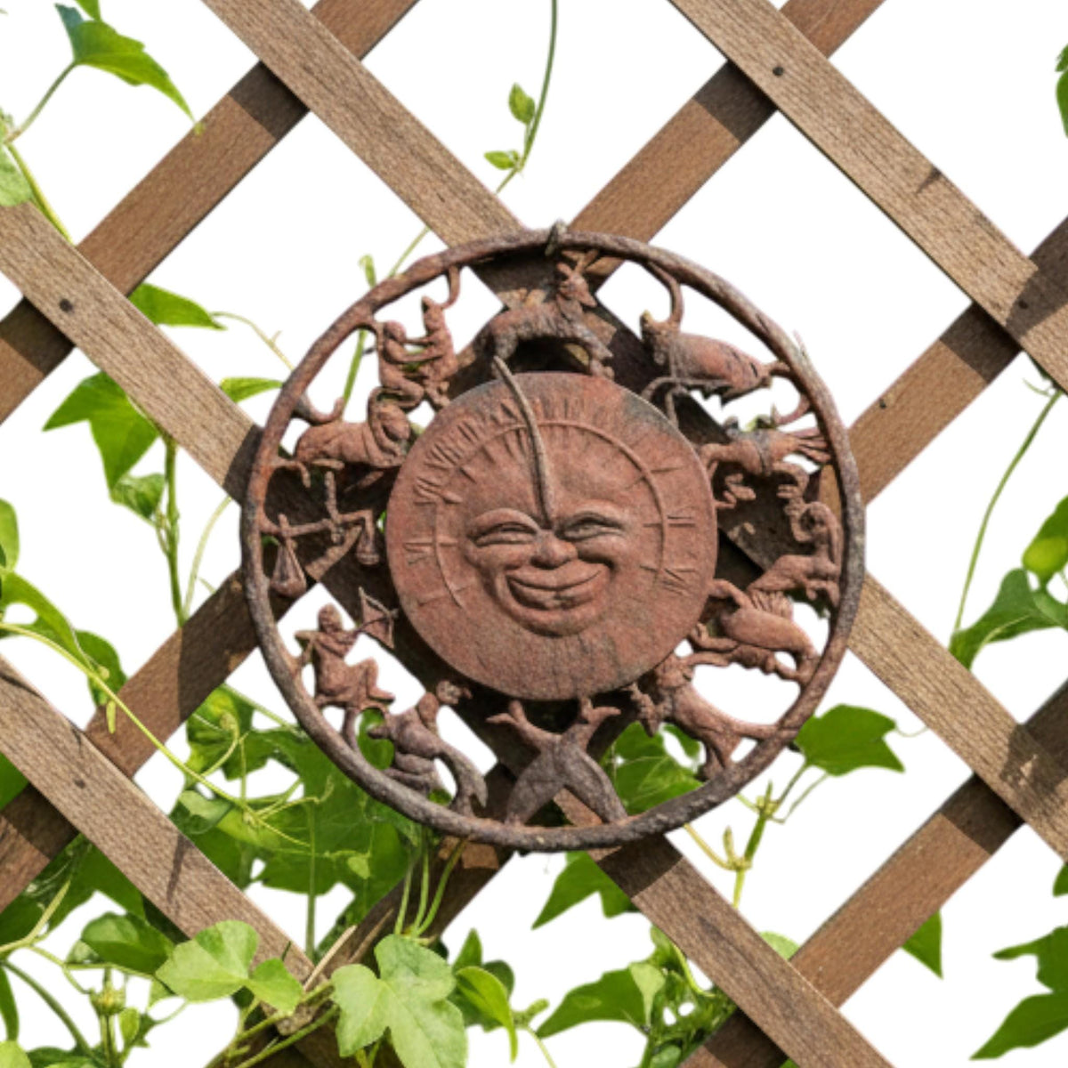 Astrology Sun Dial Wall Hanging - Rustic Iron with Zodiac Symbols - The Relic Detail