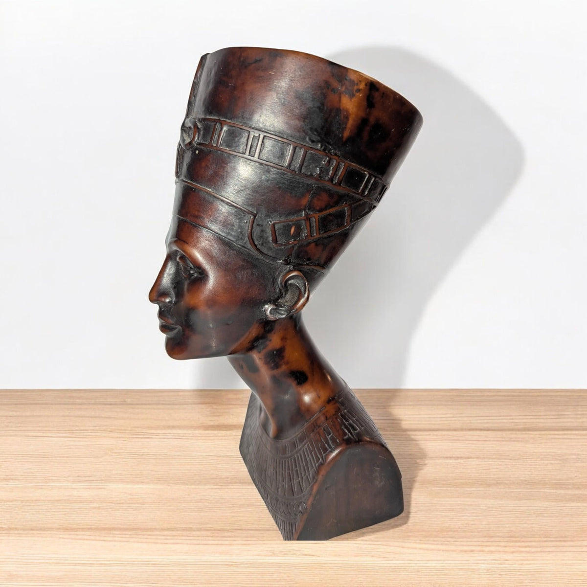 Black Stone Nefertiti Bust - Small Hand-Carved Egyptian Moody Museum Sculpture- Dark Academia Shelf Decor - The Relic Detail