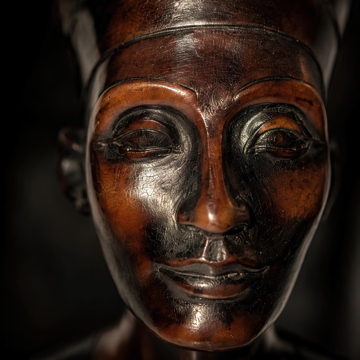 Black Stone Nefertiti Bust - Small Hand-Carved Egyptian Moody Museum Sculpture- Dark Academia Shelf Decor - The Relic Detail