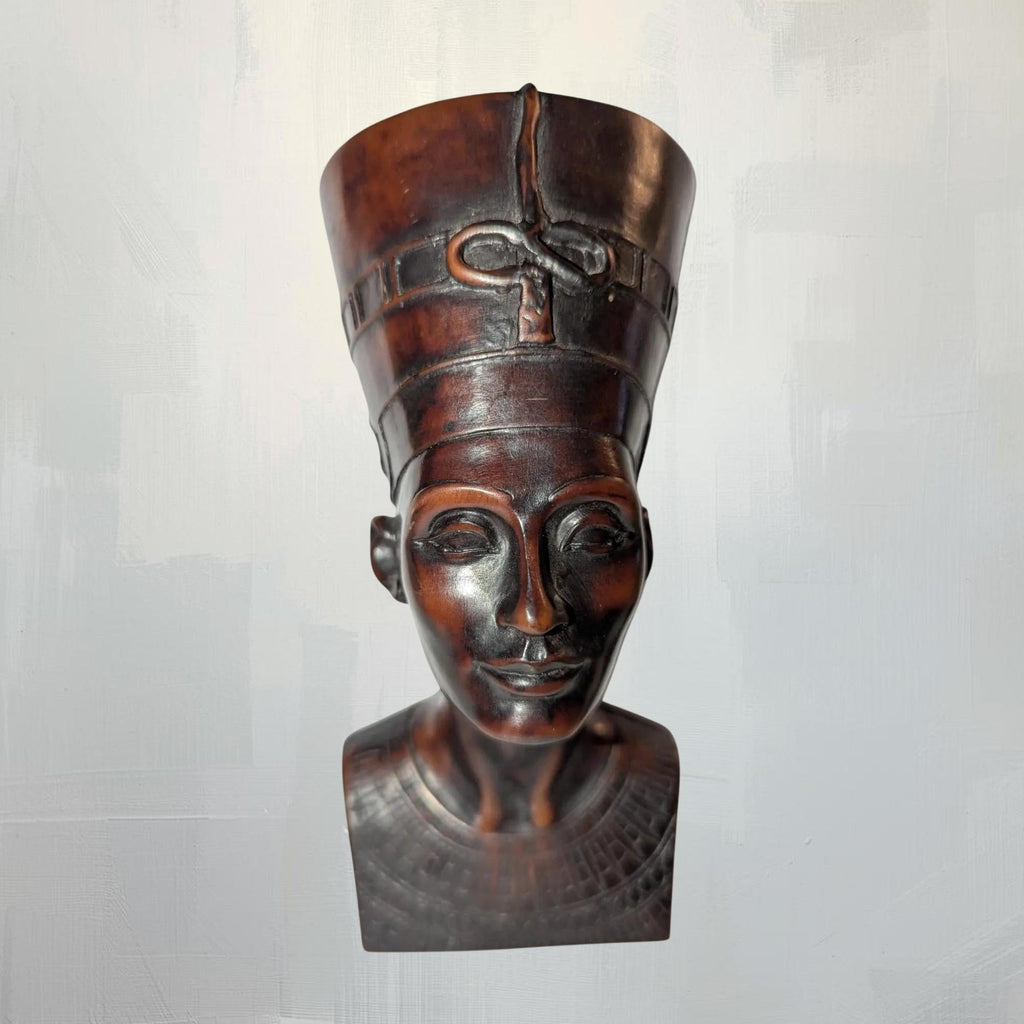 Black Stone Nefertiti Bust - Small Hand-Carved Egyptian Moody Museum Sculpture- Dark Academia Shelf Decor - The Relic Detail