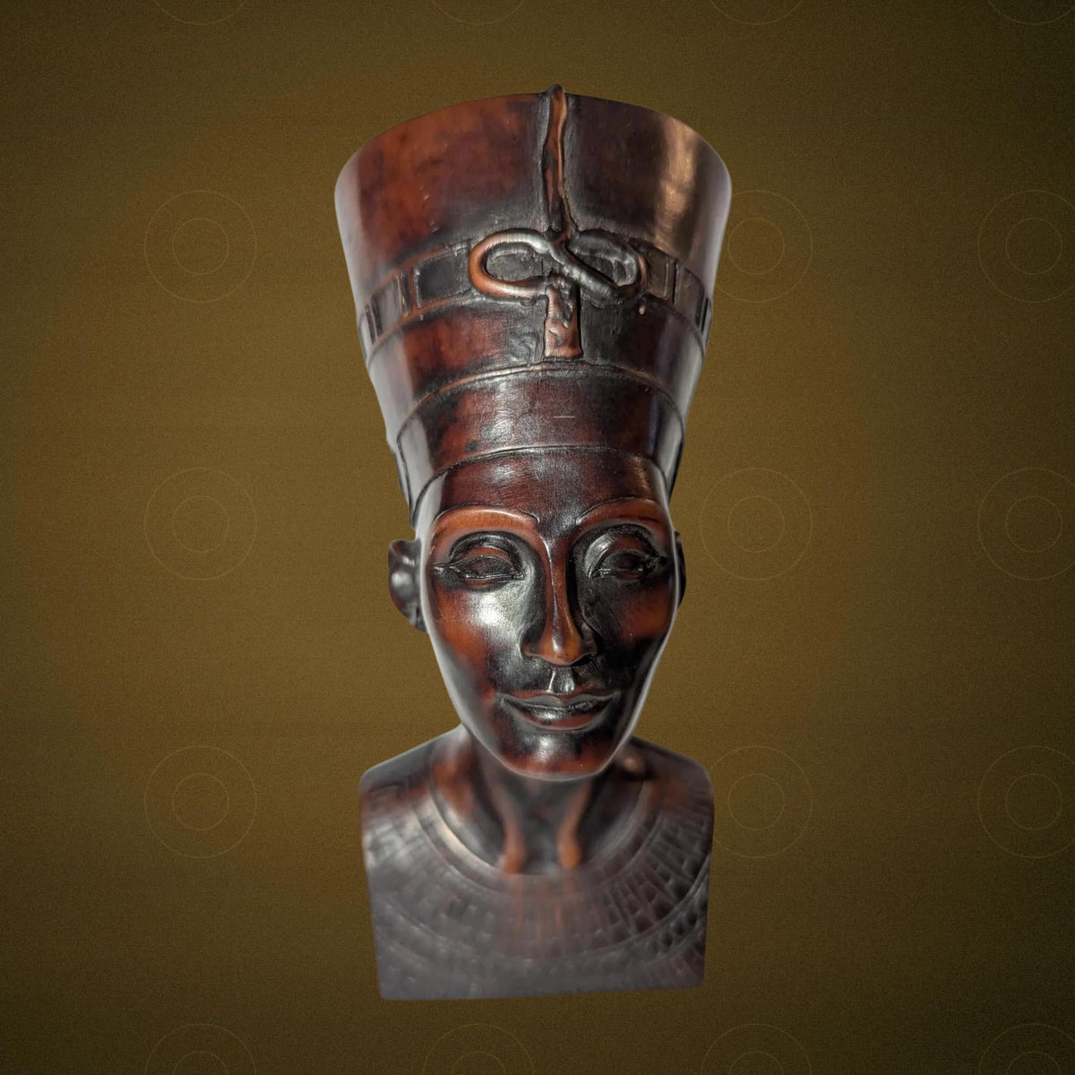 Black Stone Nefertiti Bust - Small Hand-Carved Egyptian Moody Museum Sculpture- Dark Academia Shelf Decor - The Relic Detail