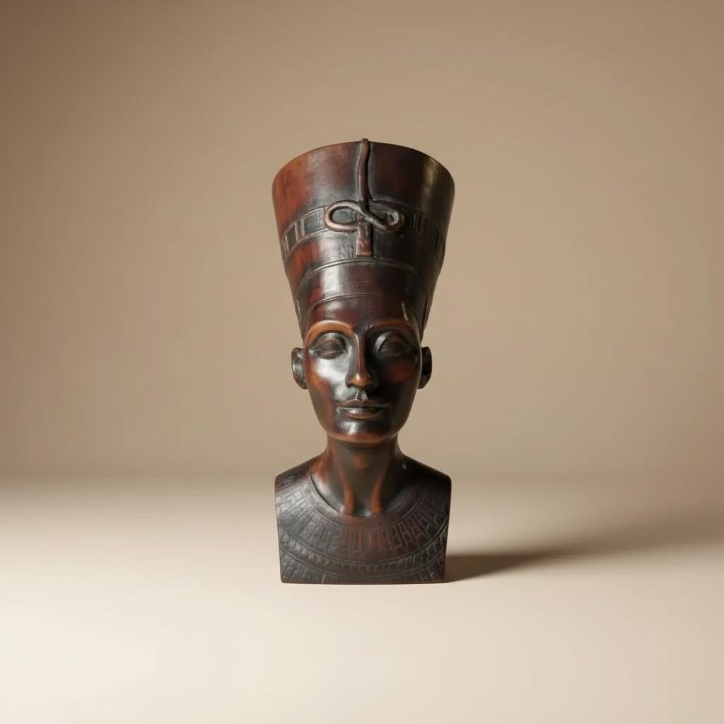 Black Stone Nefertiti Bust - Small Hand-Carved Egyptian Moody Museum Sculpture- Dark Academia Shelf Decor - The Relic Detail
