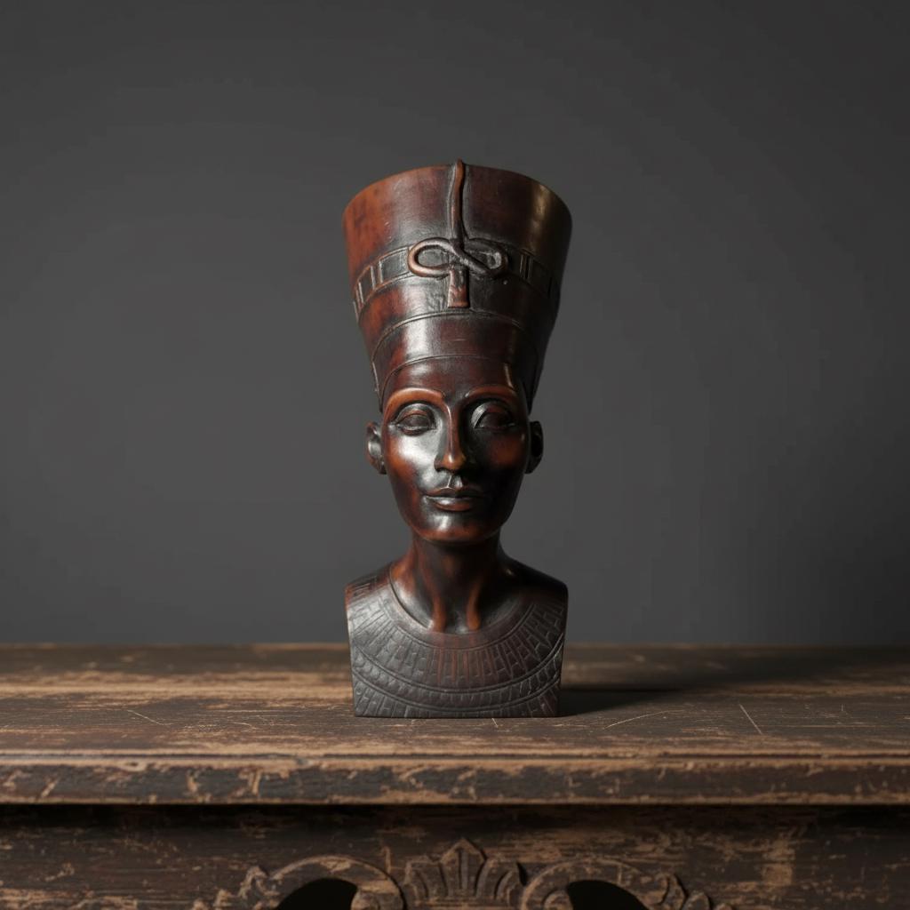 Black Stone Nefertiti Bust - Small Hand-Carved Egyptian Moody Museum Sculpture- Dark Academia Shelf Decor - The Relic Detail