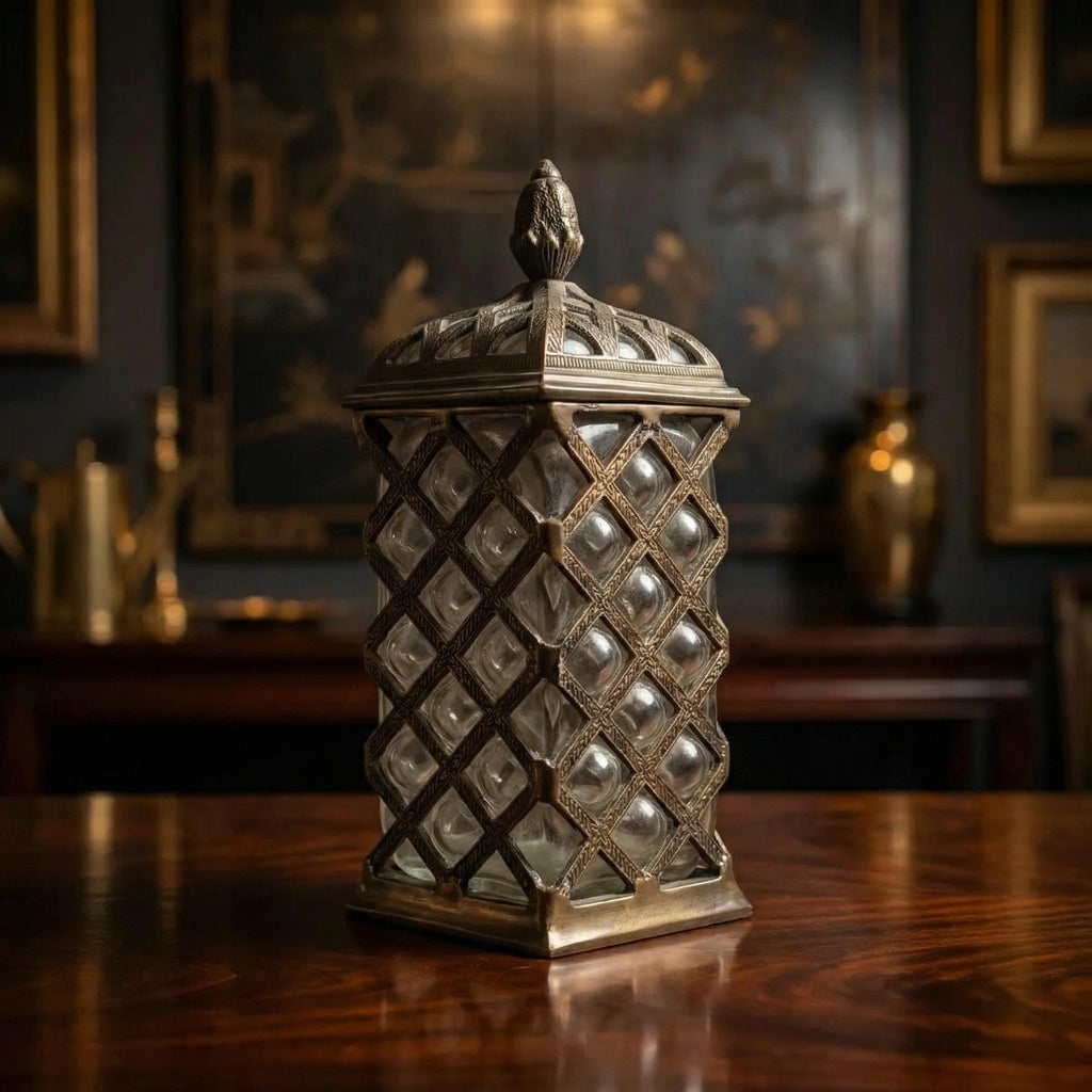 Caged Bubble Glass Apothecary Jar: Vintage Industrial Style Moody Museum Vessel - The Relic Detail