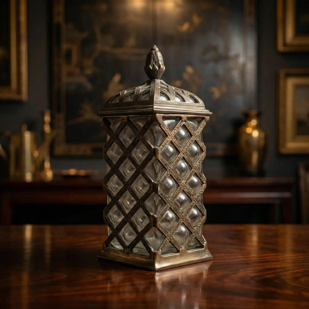 Caged Bubble Glass Apothecary Jar: Vintage Industrial Style Moody Museum Vessel - The Relic Detail