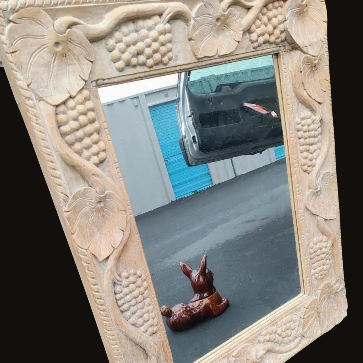 Carved Wooden Wall Mirror With Grape Leaf Frame - The Relic Detail