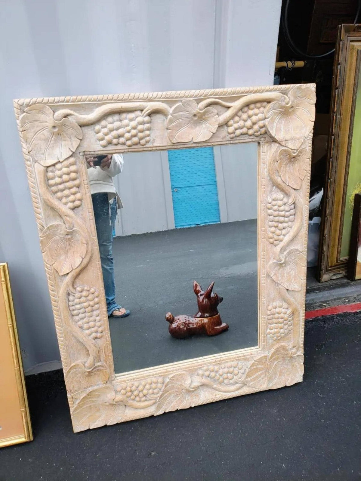 Carved Wooden Wall Mirror With Grape Leaf Frame - The Relic Detail