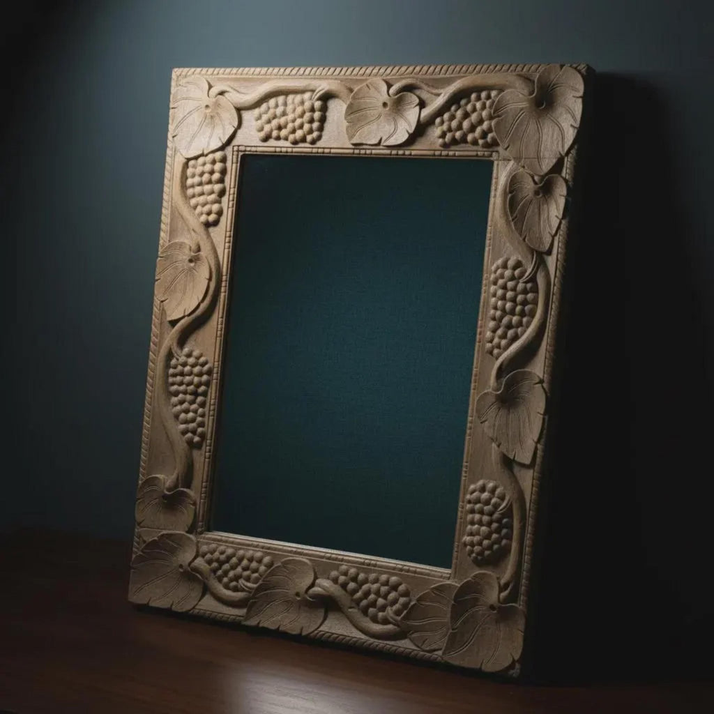 Carved Wooden Wall Mirror With Grape Leaf Frame - The Relic Detail