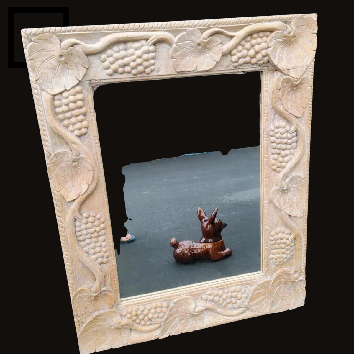 Carved Wooden Wall Mirror With Grape Leaf Frame - The Relic Detail