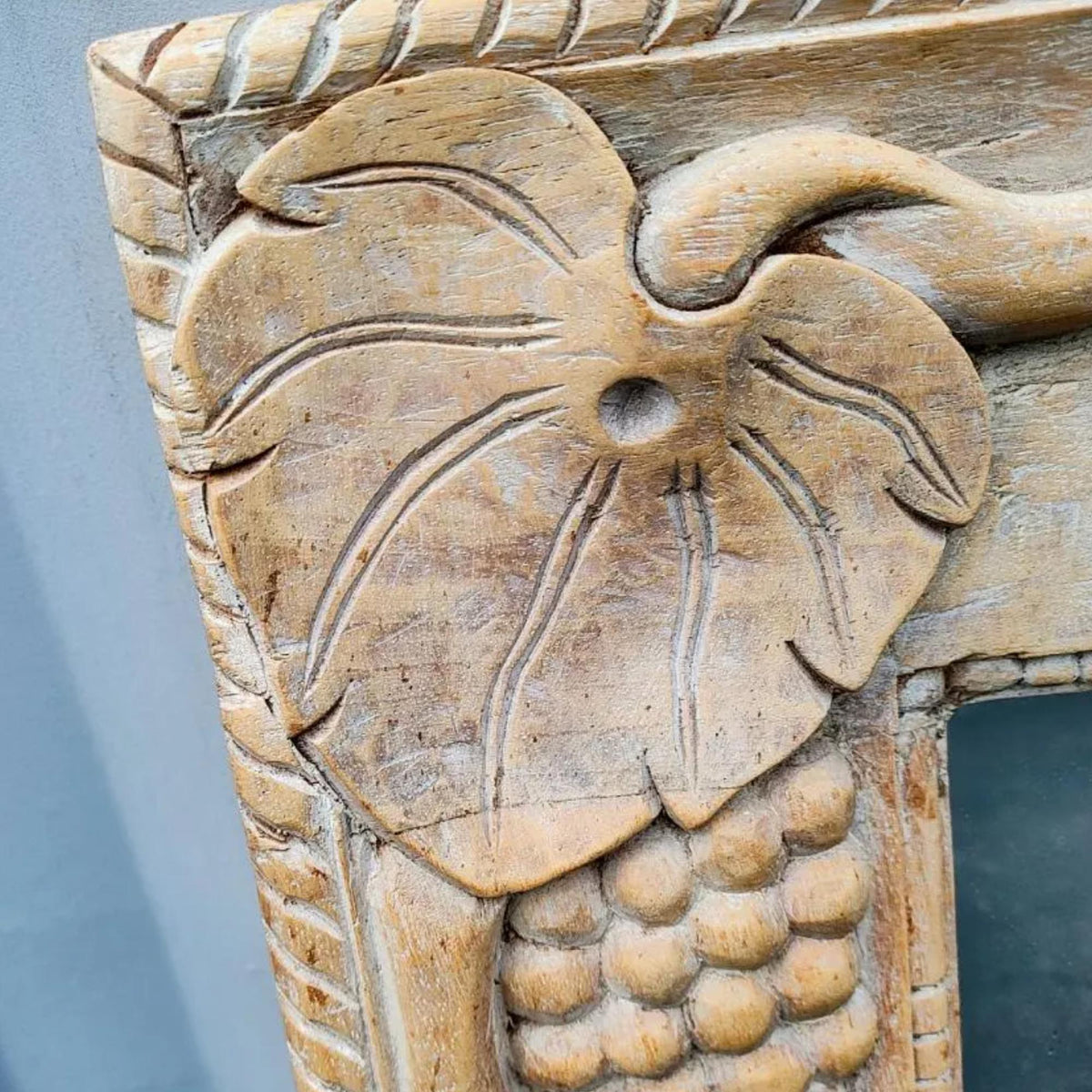 Carved Wooden Wall Mirror With Grape Leaf Frame - The Relic Detail