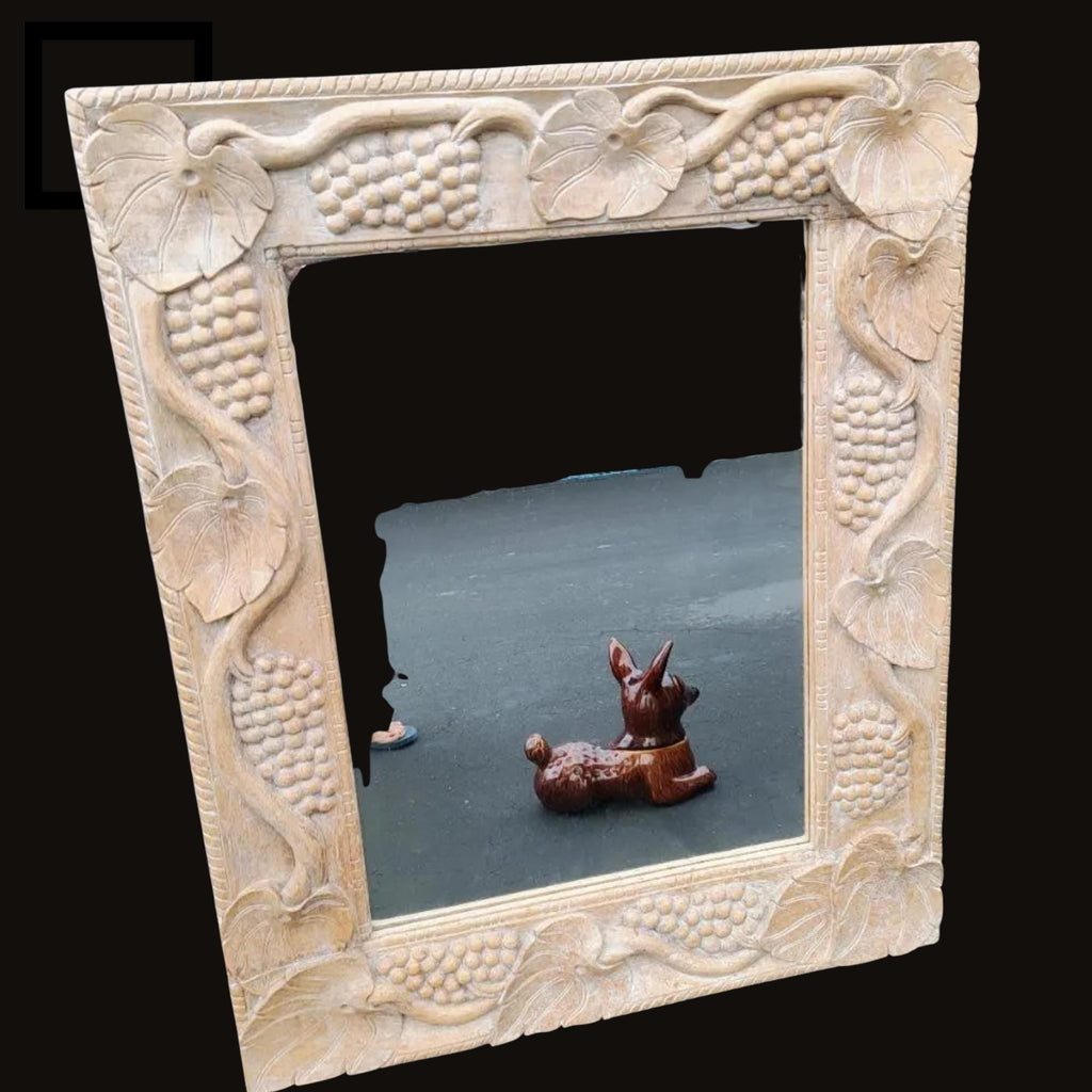 Carved Wooden Wall Mirror With Grape Leaf Frame - The Relic Detail