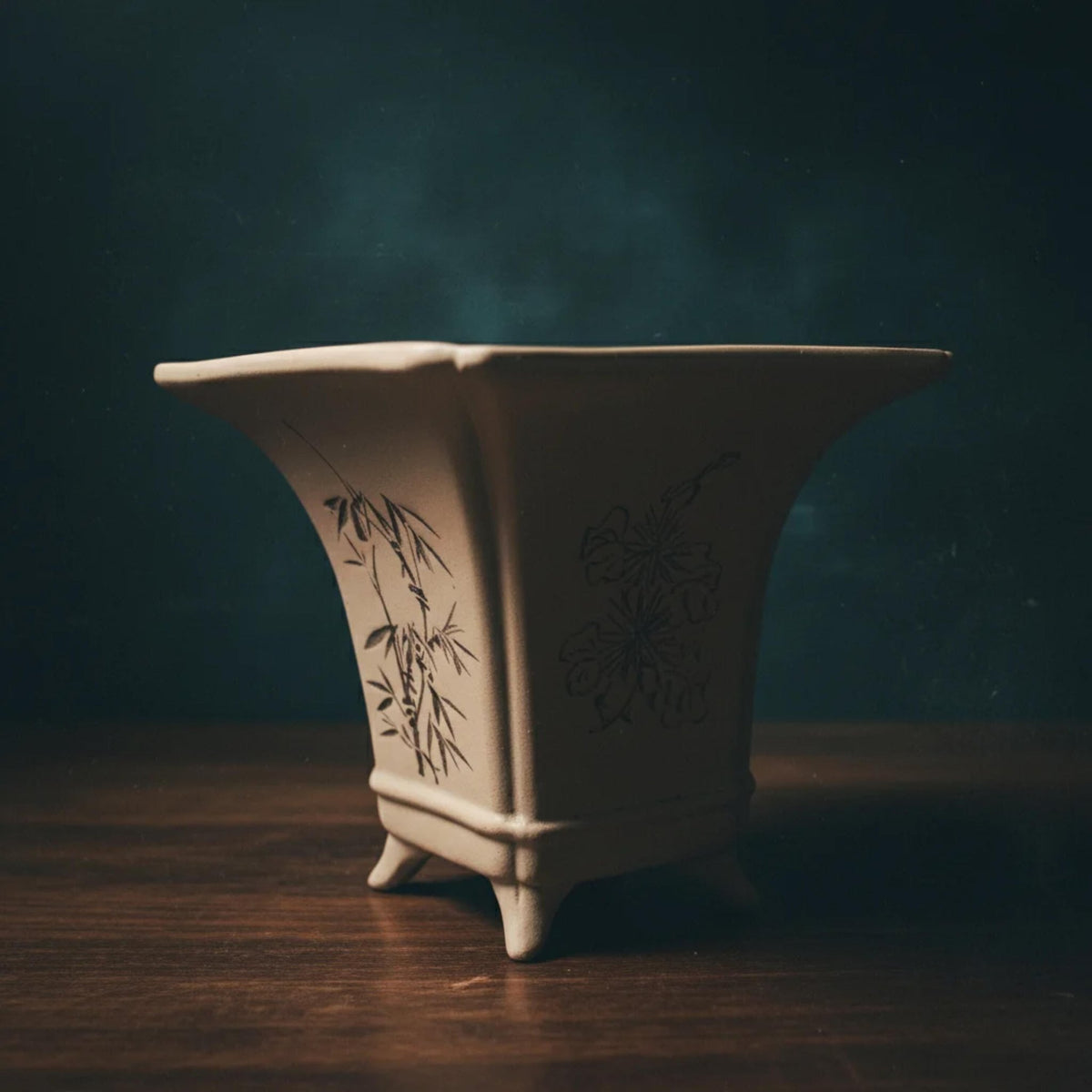 Chinese Yixing Zisha Clay Flower Pot - Orchid Bamboo Bonsai Planter Ceramic Office Decor - The Relic Detail