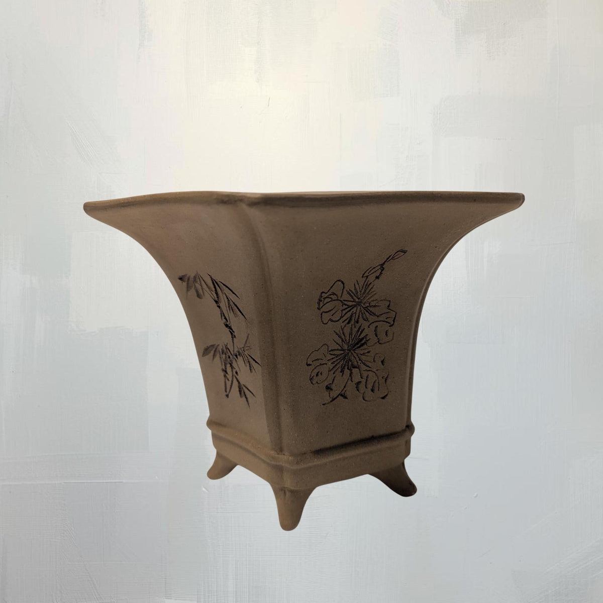 Chinese Yixing Zisha Clay Flower Pot - Orchid Bamboo Bonsai Planter Ceramic Office Decor - The Relic Detail