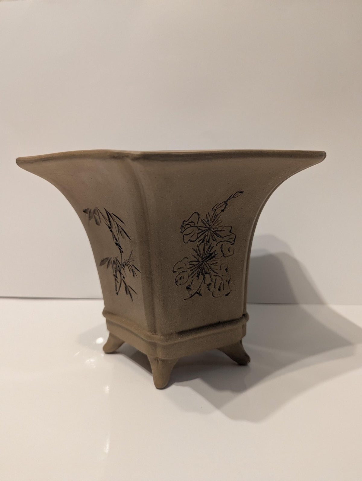 Chinese Yixing Zisha Clay Flower Pot - Orchid Bamboo Bonsai Planter Ceramic Office Decor - The Relic Detail