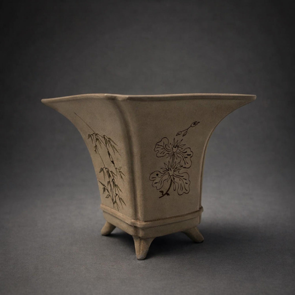 Chinese Yixing Zisha Clay Flower Pot - Orchid Bamboo Bonsai Planter Ceramic Office Decor - The Relic Detail