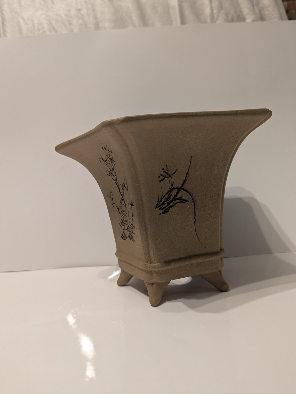 Chinese Yixing Zisha Clay Flower Pot - Orchid Bamboo Bonsai Planter Ceramic Office Decor - The Relic Detail