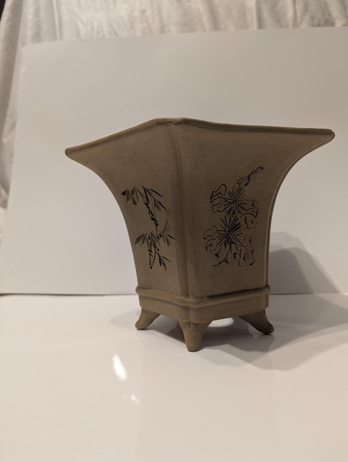 Chinese Yixing Zisha Clay Flower Pot - Orchid Bamboo Bonsai Planter Ceramic Office Decor - The Relic Detail