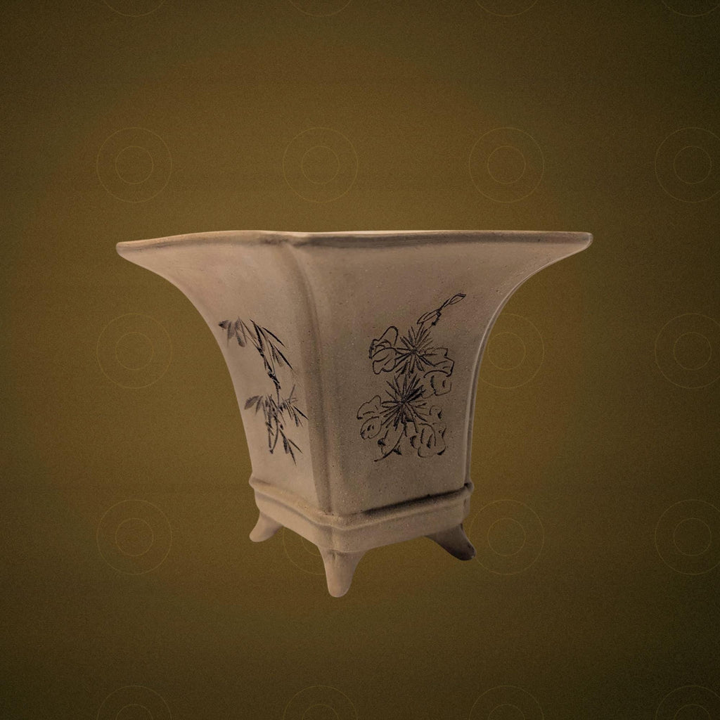 Chinese Yixing Zisha Clay Flower Pot - Orchid Bamboo Bonsai Planter Ceramic Office Decor - The Relic Detail