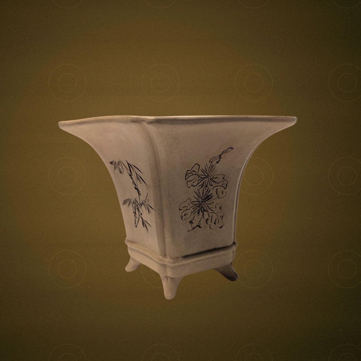 Chinese Yixing Zisha Clay Flower Pot - Orchid Bamboo Bonsai Planter Ceramic Office Decor - The Relic Detail