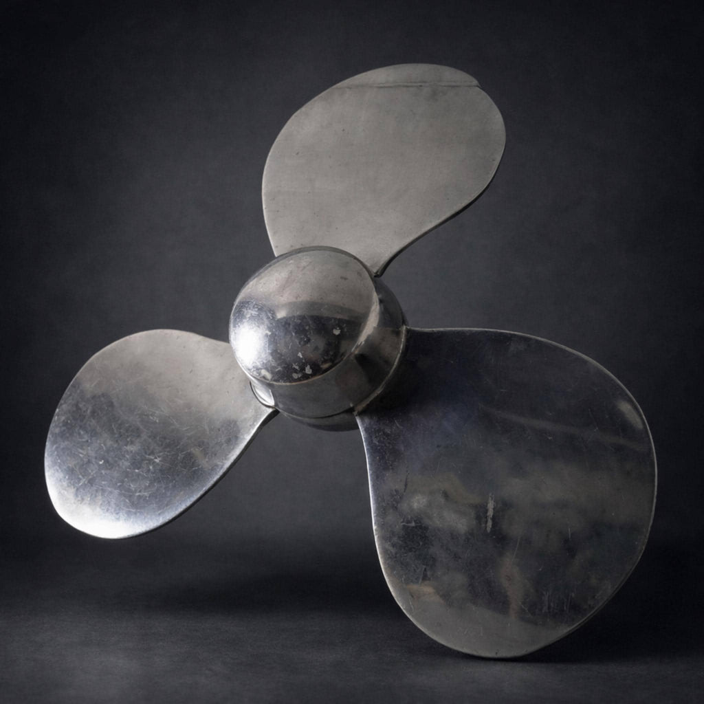 Chrome Propeller Antique Wall Decor - Silver Industrial Aviation Metal Art Sculpture Airplane Hanging Design - The Relic Detail