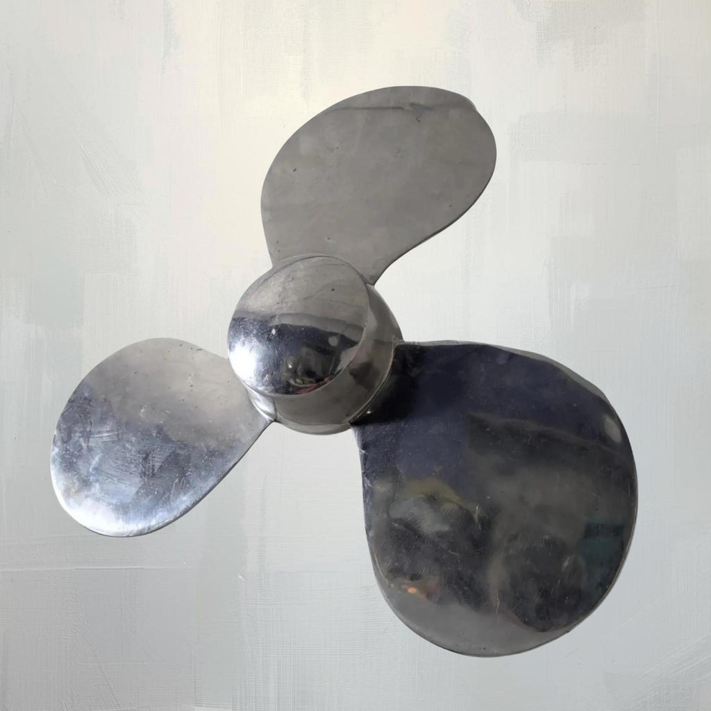 Chrome Propeller Antique Wall Decor - Silver Industrial Aviation Metal Art Sculpture Airplane Hanging Design - The Relic Detail