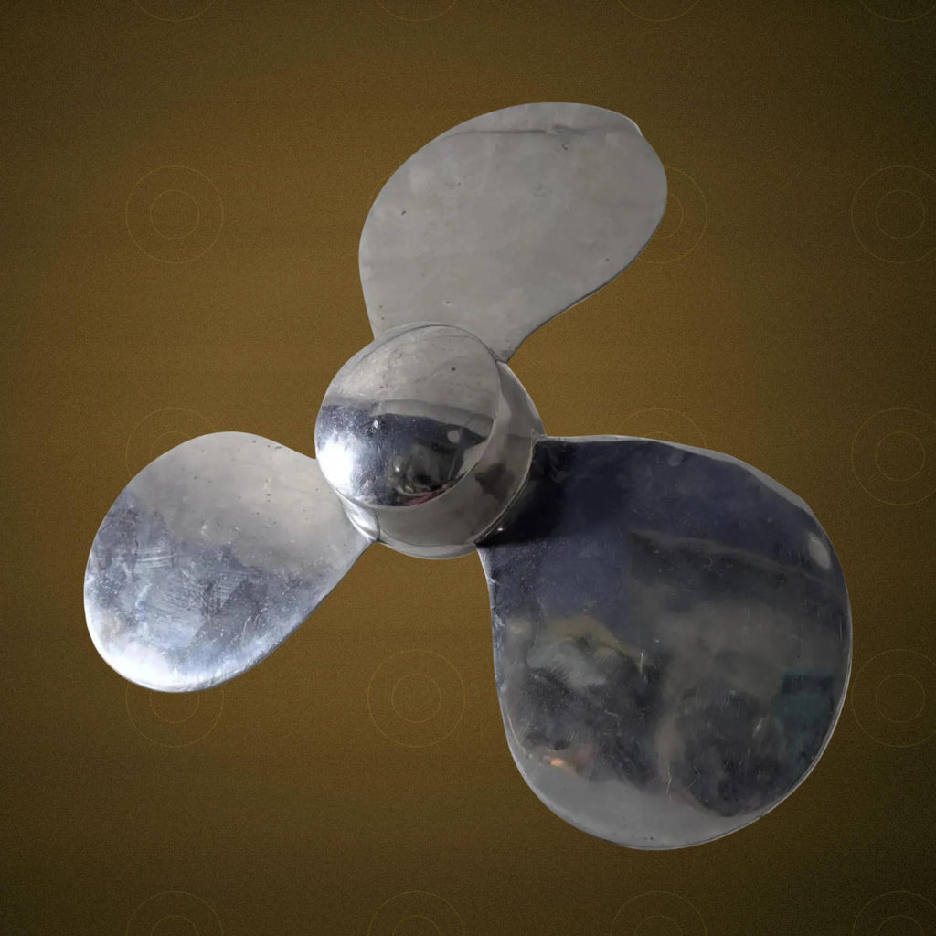 Chrome Propeller Antique Wall Decor - Silver Industrial Aviation Metal Art Sculpture Airplane Hanging Design - The Relic Detail