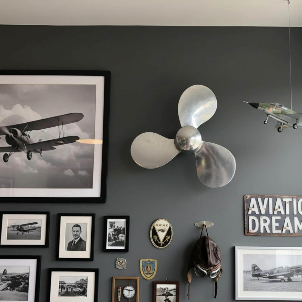 Chrome Propeller Antique Wall Decor - Silver Industrial Aviation Metal Art Sculpture Airplane Hanging Design - The Relic Detail