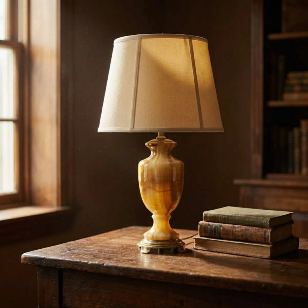CVV Vianne "Butterscotch" Carmel Slag Art Glass Urn Lamp, 26 inches - The Relic Detail