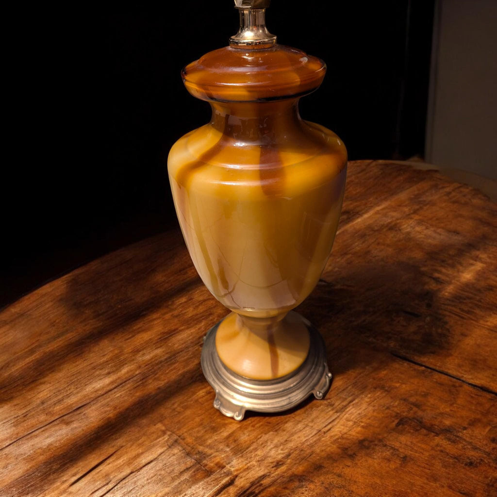 CVV Vianne "Butterscotch" Carmel Slag Art Glass Urn Lamp, 26 inches - The Relic Detail