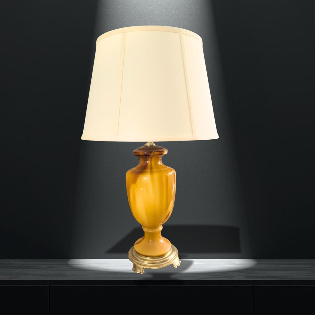 CVV Vianne "Butterscotch" Carmel Slag Art Glass Urn Lamp, 26 inches - The Relic Detail