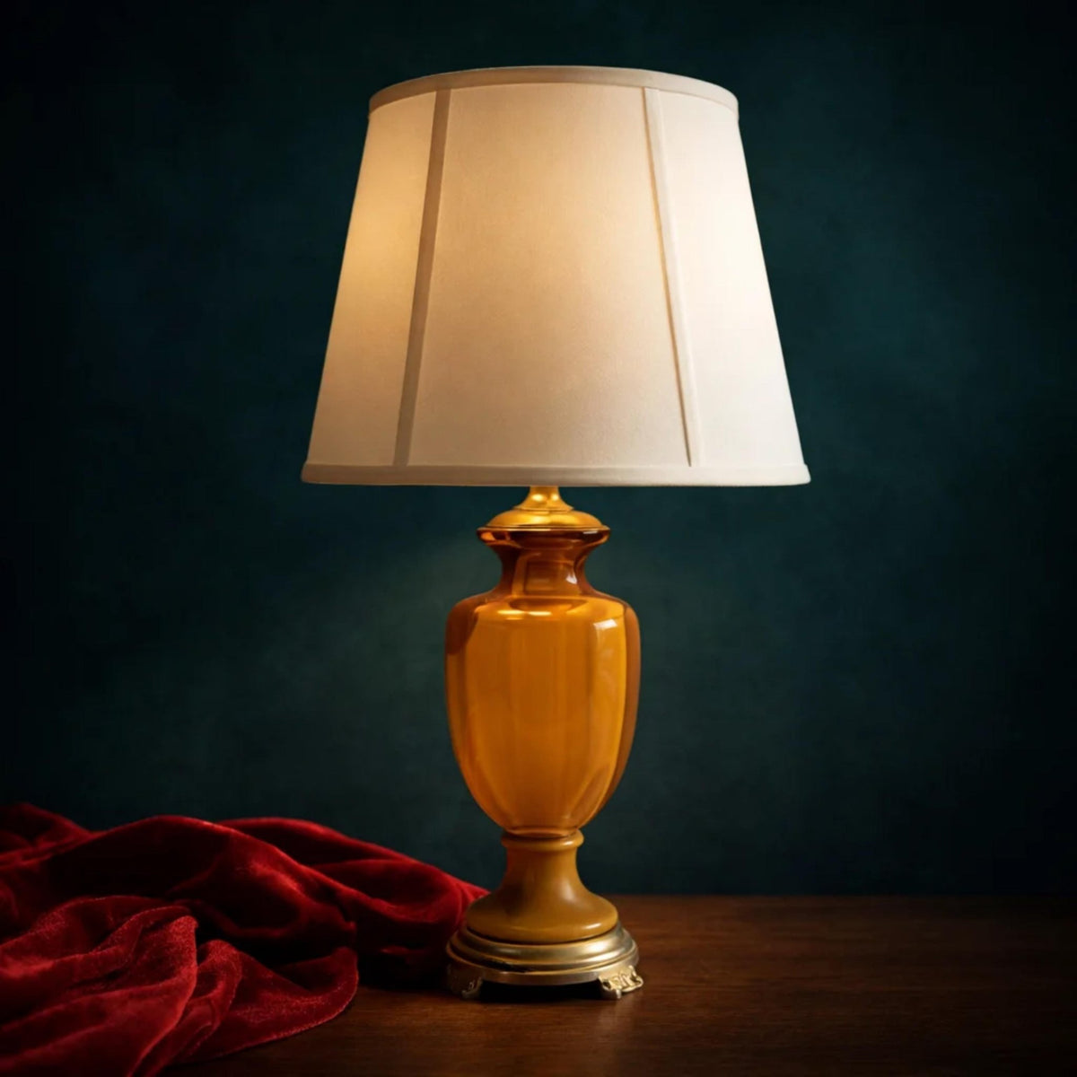 CVV Vianne "Butterscotch" Carmel Slag Art Glass Urn Lamp, 26 inches - The Relic Detail
