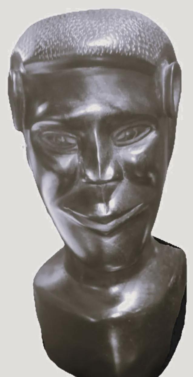 Ebony Wood Bust of Man: Hand-Carved Dark Academia Statuary - African Alien Ear Antique Sculpture - The Relic Detail