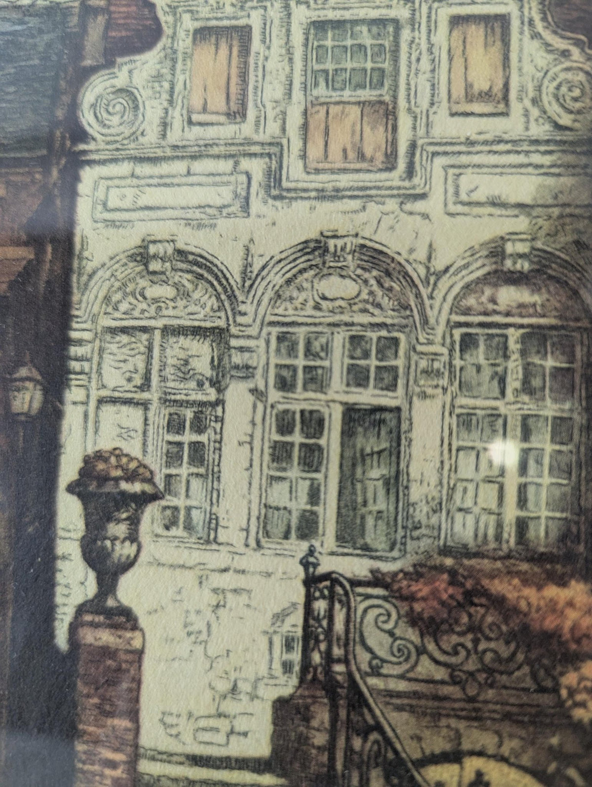 French Magistrates Home Lithograph Vereaux Signed Gold Frame Matted 10x13 European Architecture Art Print - The Relic Detail