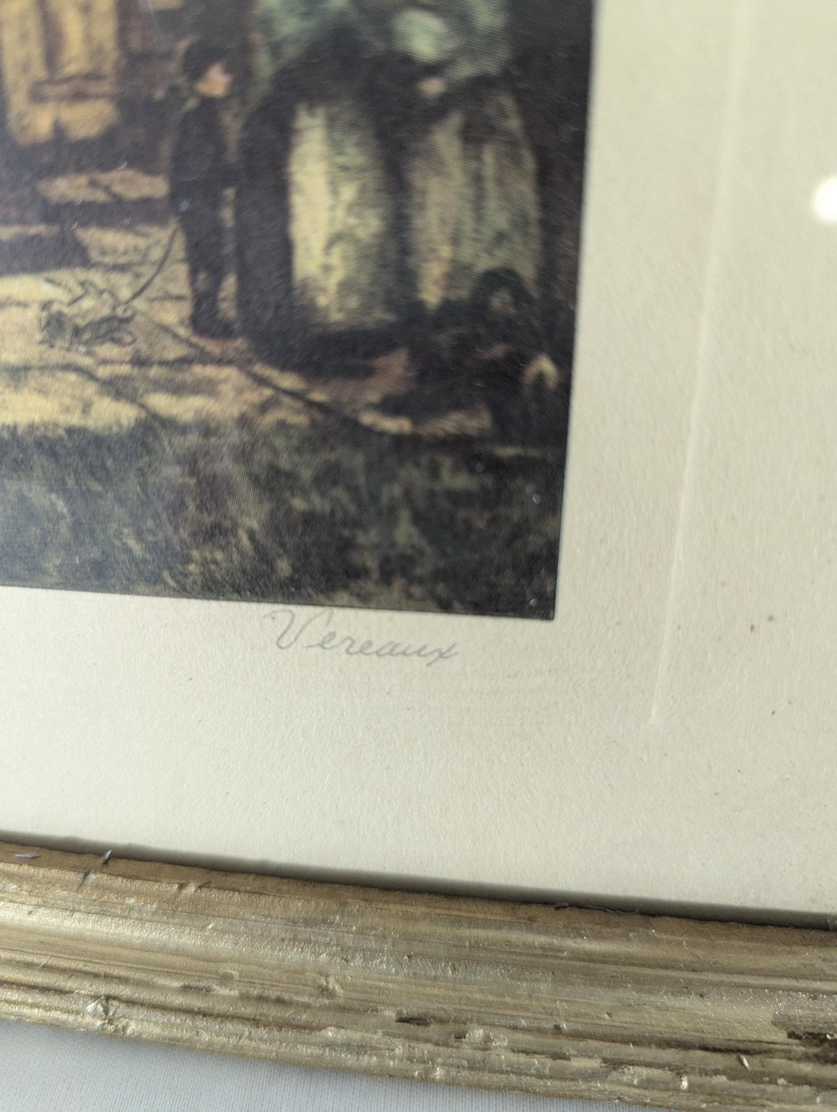 French Magistrates Home Lithograph Vereaux Signed Gold Frame Matted 10x13 European Architecture Art Print - The Relic Detail