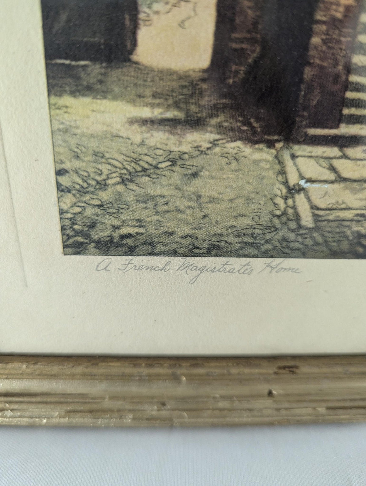 French Magistrates Home Lithograph Vereaux Signed Gold Frame Matted 10x13 European Architecture Art Print - The Relic Detail
