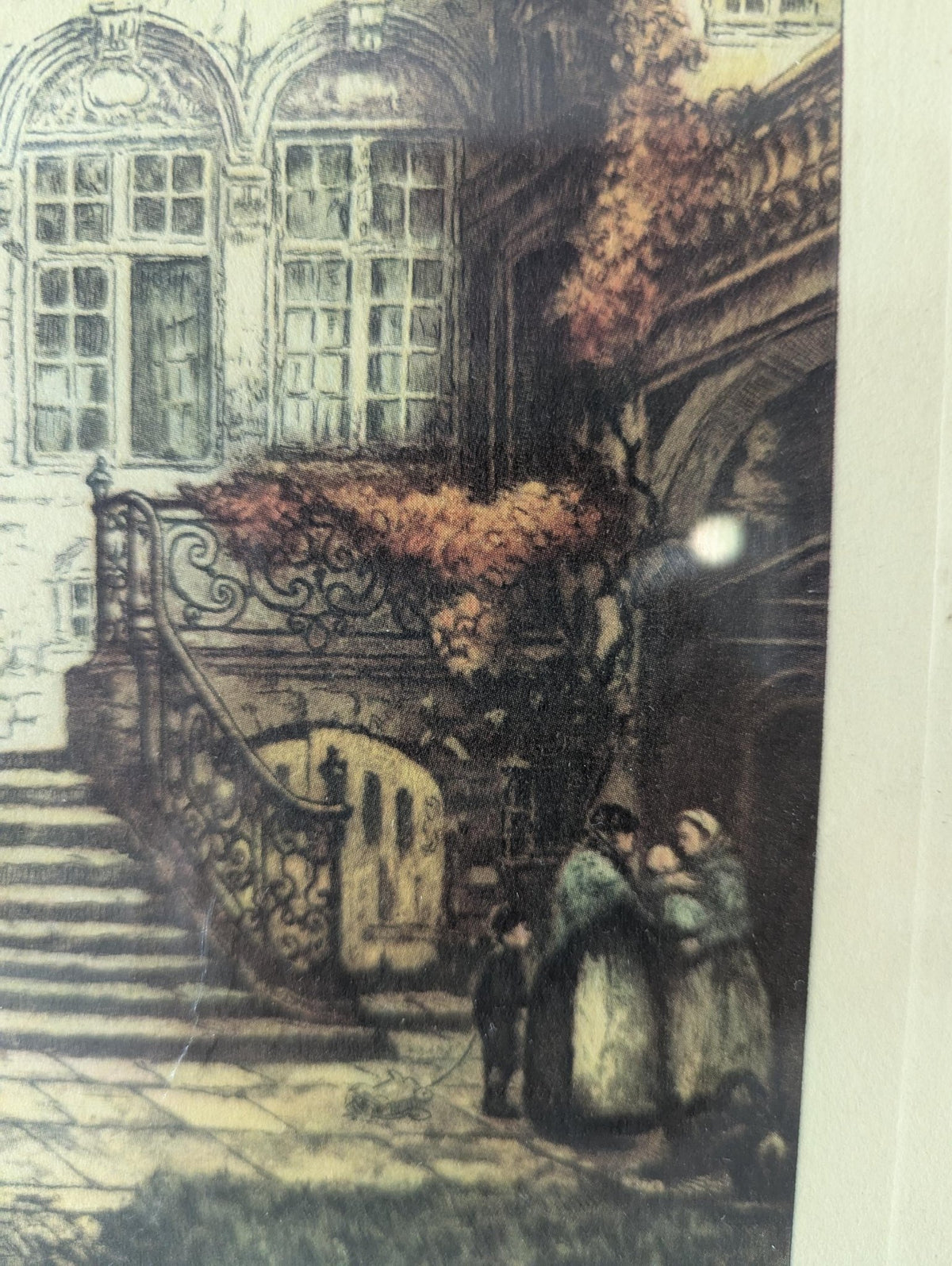 French Magistrates Home Lithograph Vereaux Signed Gold Frame Matted 10x13 European Architecture Art Print - The Relic Detail