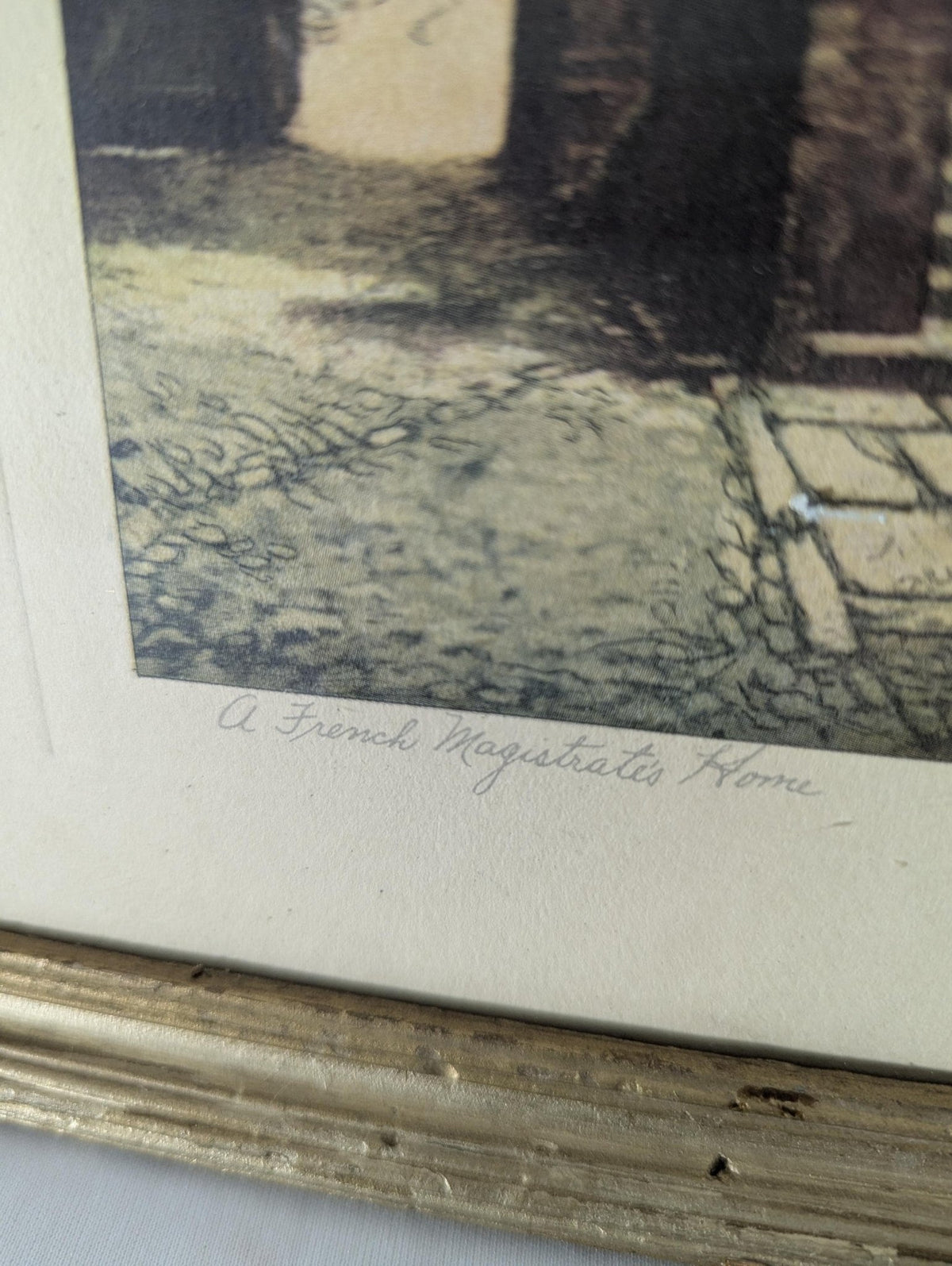 French Magistrates Home Lithograph Vereaux Signed Gold Frame Matted 10x13 European Architecture Art Print - The Relic Detail