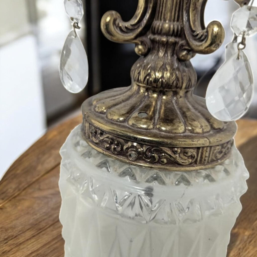 Frosted Glass, Vintage Brass & Crystal Vintage Table Lamp, 29 in. - The Relic Detail
