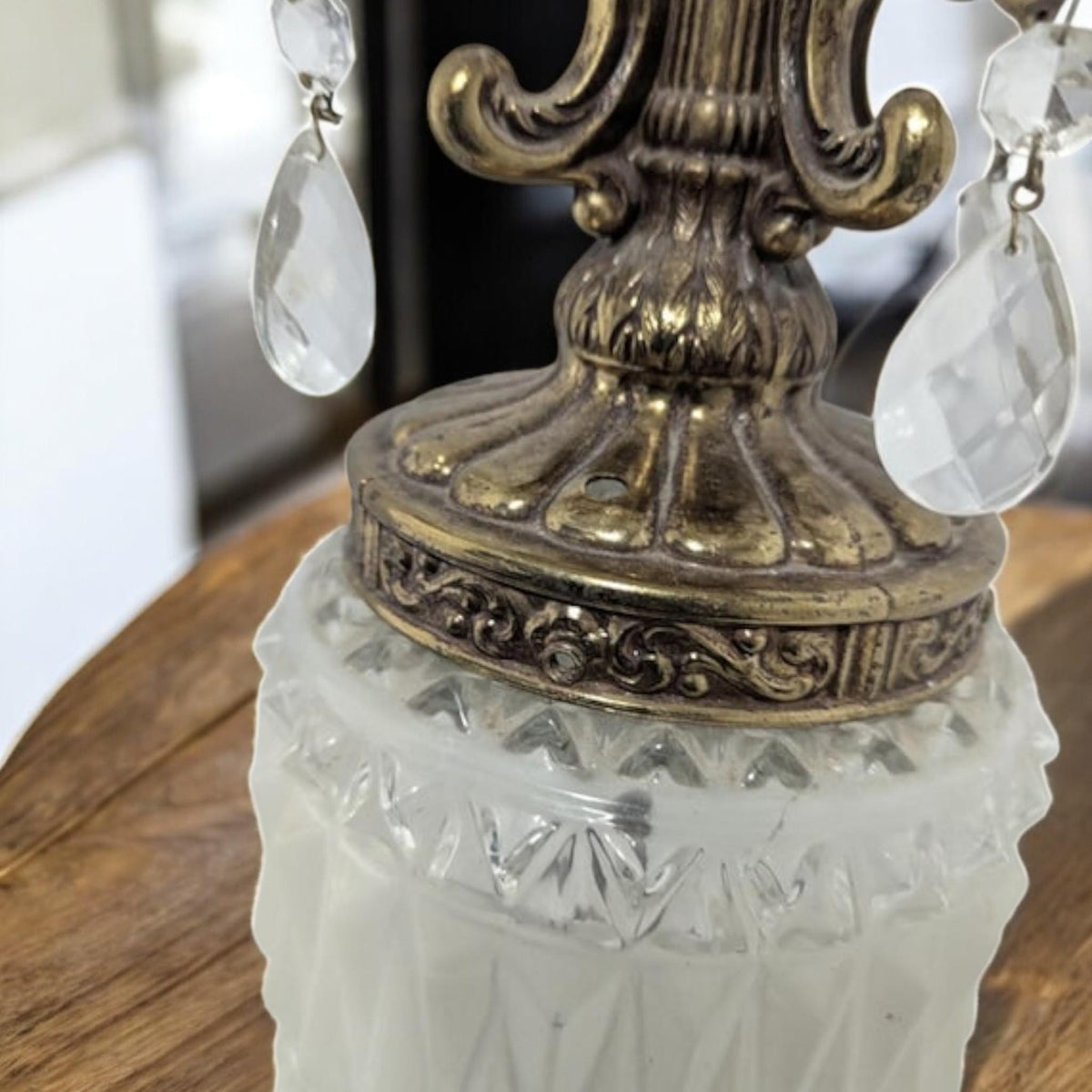 Frosted Glass, Vintage Brass & Crystal Vintage Table Lamp, 29 in. - The Relic Detail