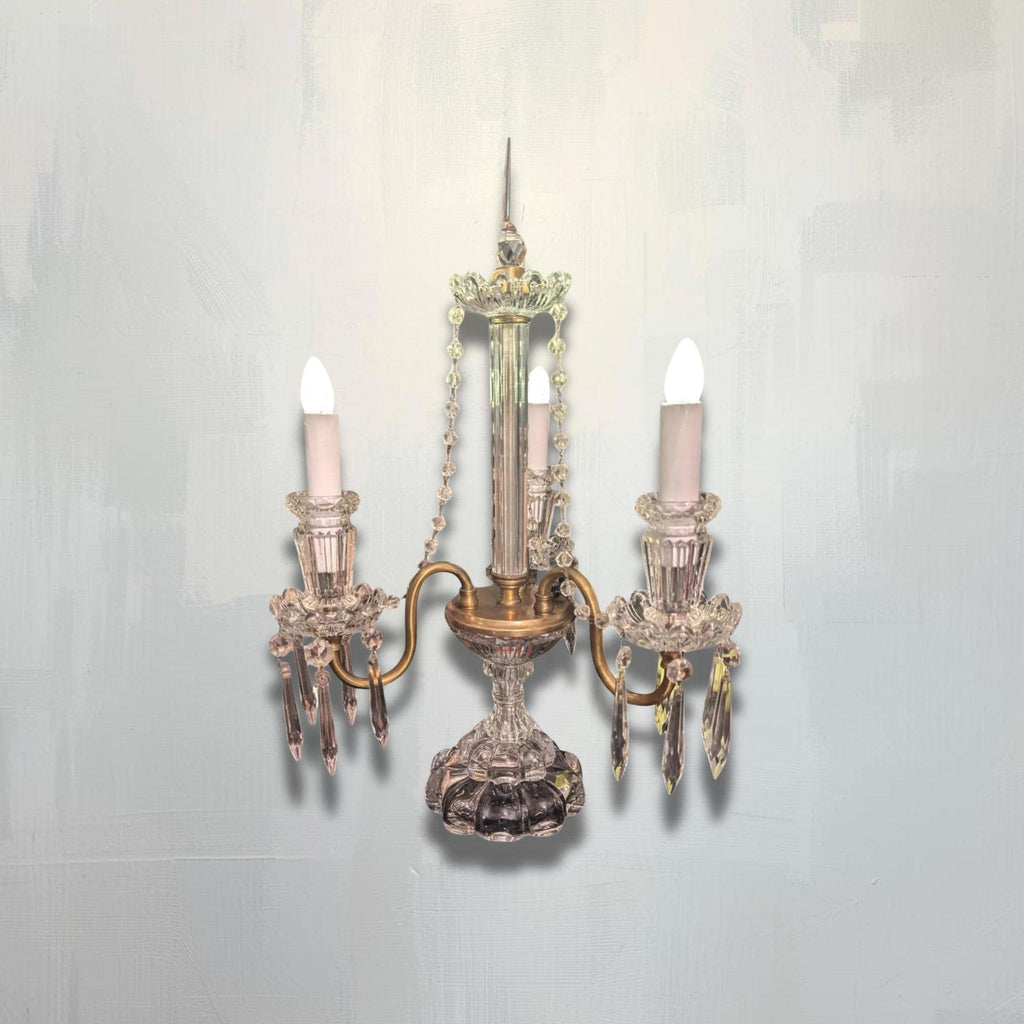 Girandole Crystal Candelabra Antique Hollywood Regency | Brass & Glass Atmospheric Lamp | Czechoslovakian Original Crystals - The Relic Detail
