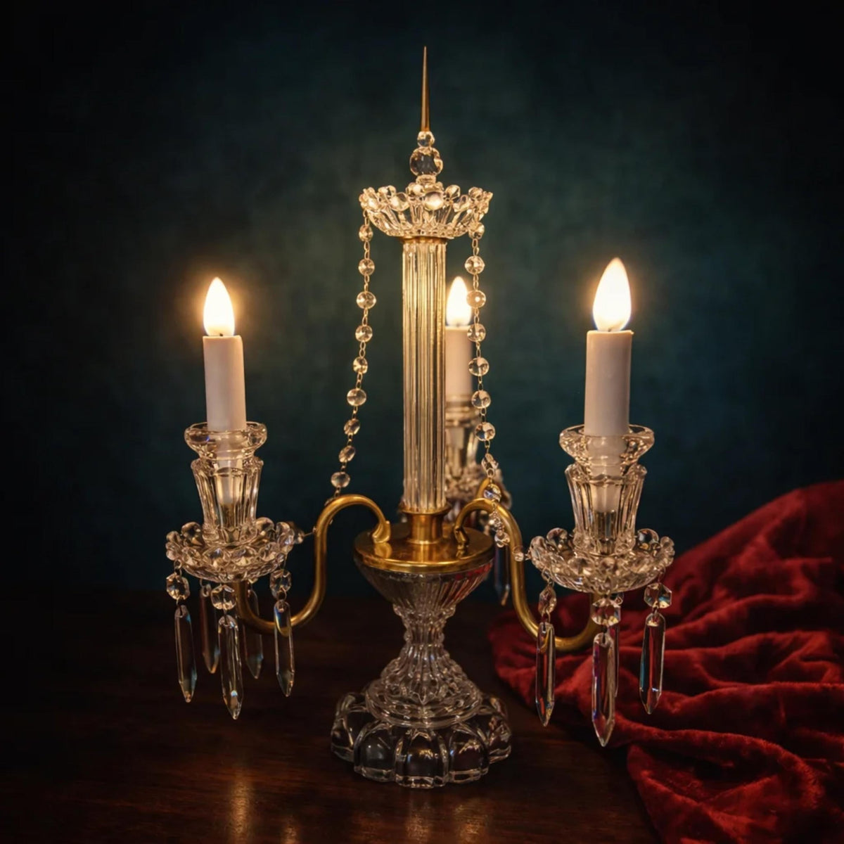 Antique Hollywood Regency Crystal Girandole Candelabra - The Relic Detail