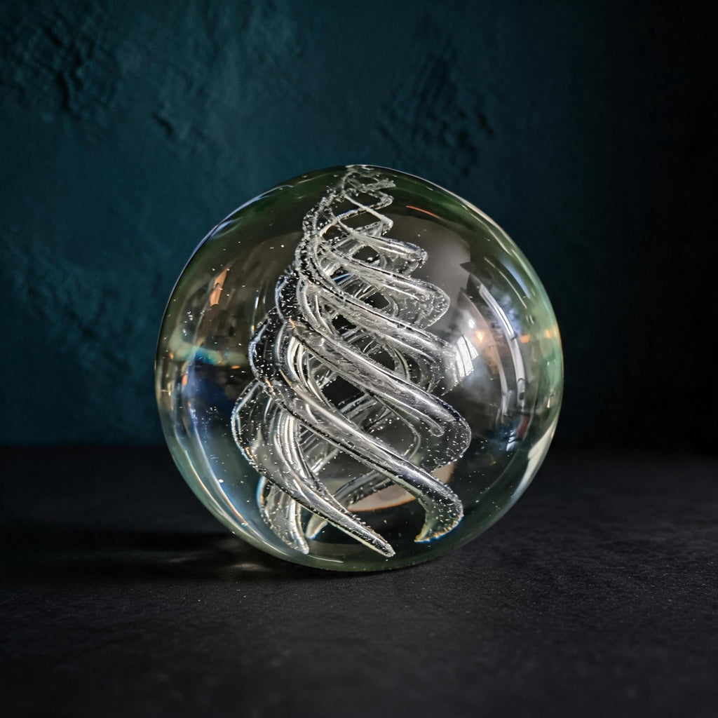 Glass Sphere Double Helix Bubble Statue, Dark Academia Globe, Vintage Art Sculpture - The Relic Detail