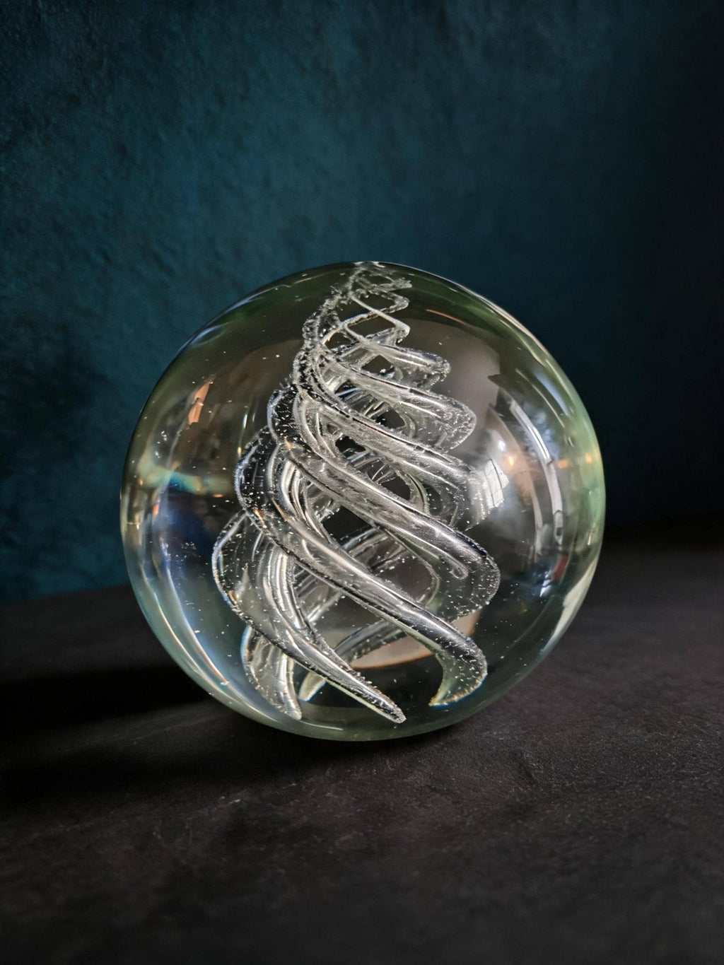 Glass Sphere Double Helix Bubble Statue, Dark Academia Globe, Vintage Art Sculpture - The Relic Detail