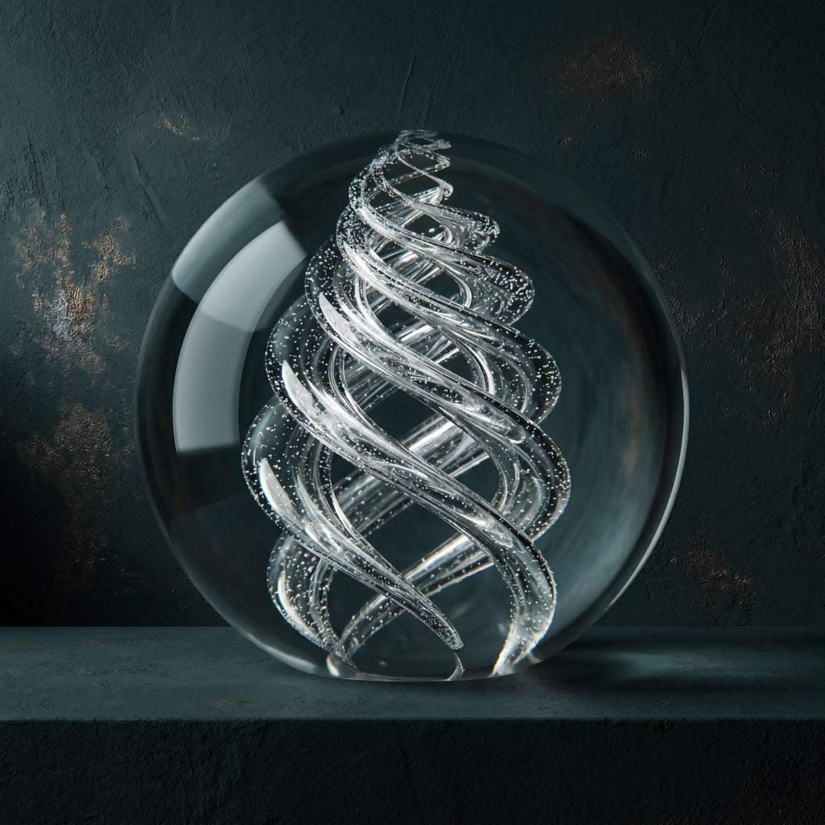 Glass Sphere Double Helix Bubble Statue, Dark Academia Globe, Vintage Art Sculpture - The Relic Detail