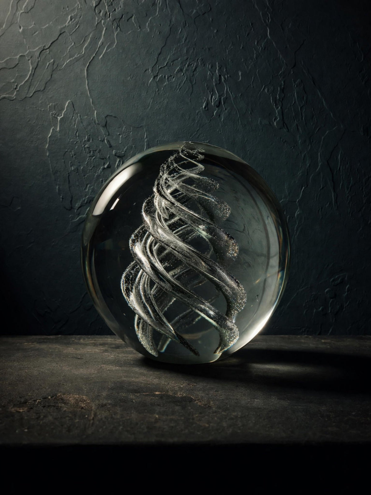 Glass Sphere Double Helix Bubble Statue, Dark Academia Globe, Vintage Art Sculpture - The Relic Detail
