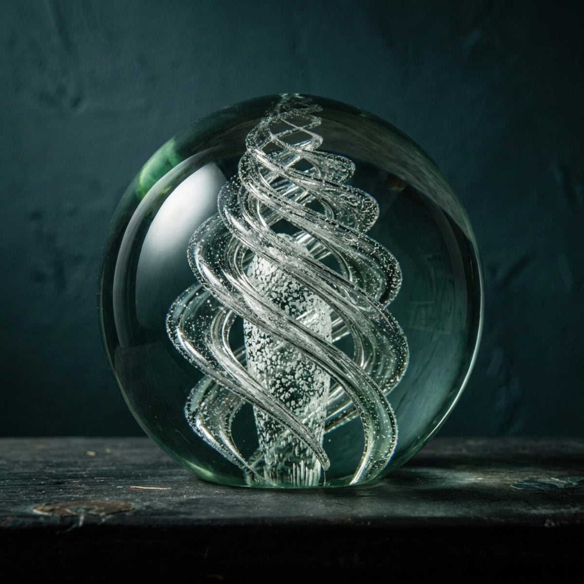 Glass Sphere Double Helix Bubble Statue, Dark Academia Globe, Vintage Art Sculpture - The Relic Detail